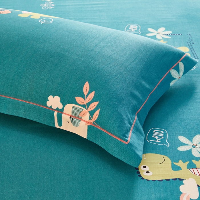 91家纺网 家纺一手货源 找家纺 雲归梦 2020新款多规格全棉加厚磨毛单枕套一对恐龙乐园-蓝