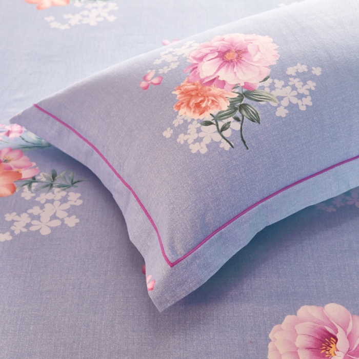 91家纺网 家纺一手货源 找家纺 雲归梦 2020新款多规格全棉加厚磨毛单枕套一对夜芙海棠-蓝