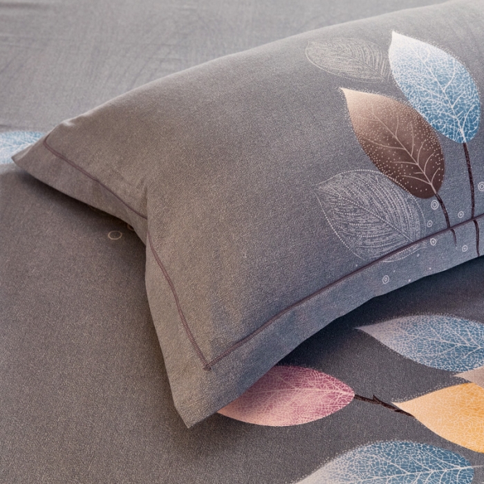 91家纺网 家纺一手货源 找家纺 雲归梦 2020新款多规格全棉加厚磨毛单枕套一对 羽叶-灰