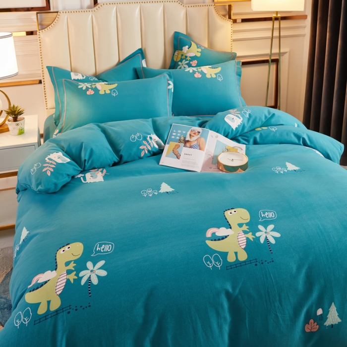 91家纺网 家纺一手货源 找家纺 雲归梦 2020新款多规格全棉加厚磨毛单被套 恐龙乐园-蓝