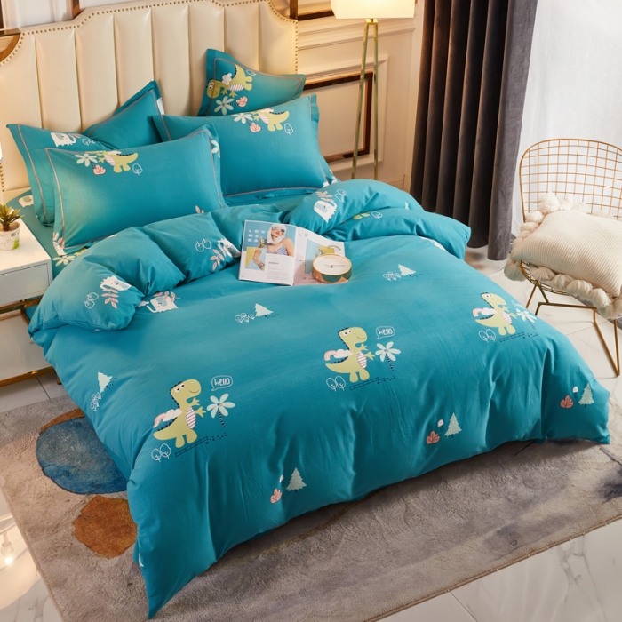 91家纺网 家纺一手货源 找家纺 雲归梦 2020新款多规格全棉加厚磨毛单被套 恐龙乐园-蓝