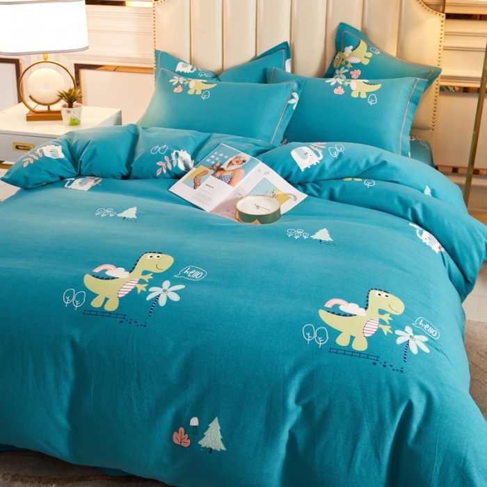91家纺网 家纺一手货源 找家纺 雲归梦 2020新款多规格全棉加厚磨毛单被套 恐龙乐园-蓝