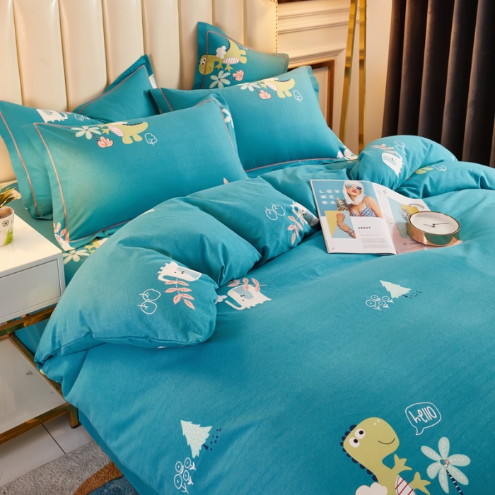 91家纺网 家纺一手货源 找家纺 雲归梦 2020新款多规格全棉加厚磨毛单被套 恐龙乐园-蓝