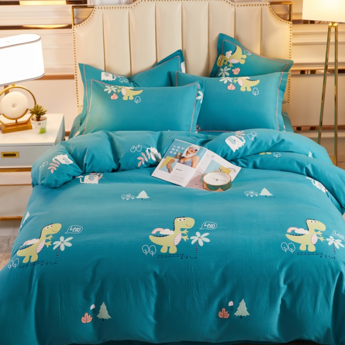 91家纺网 家纺一手货源 找家纺 雲归梦 2020新款多规格全棉加厚磨毛单被套 恐龙乐园-蓝
