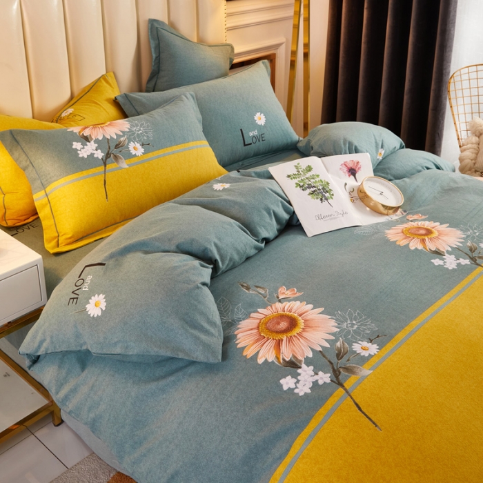 91家纺网 家纺一手货源 找家纺 雲归梦 2020新款多规格全棉加厚磨毛单被套 陌上花开-绿