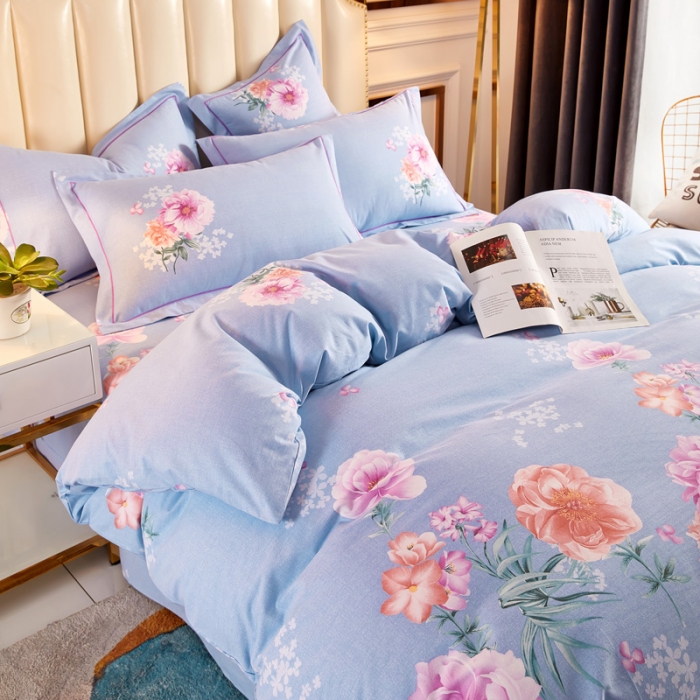 91家纺网 家纺一手货源 找家纺 雲归梦 2020新款多规格全棉加厚磨毛单被套 夜芙海棠-蓝