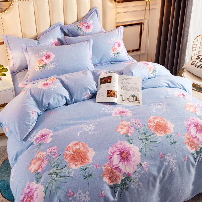 91家纺网 家纺一手货源 找家纺 雲归梦 2020新款多规格全棉加厚磨毛单被套 夜芙海棠-蓝