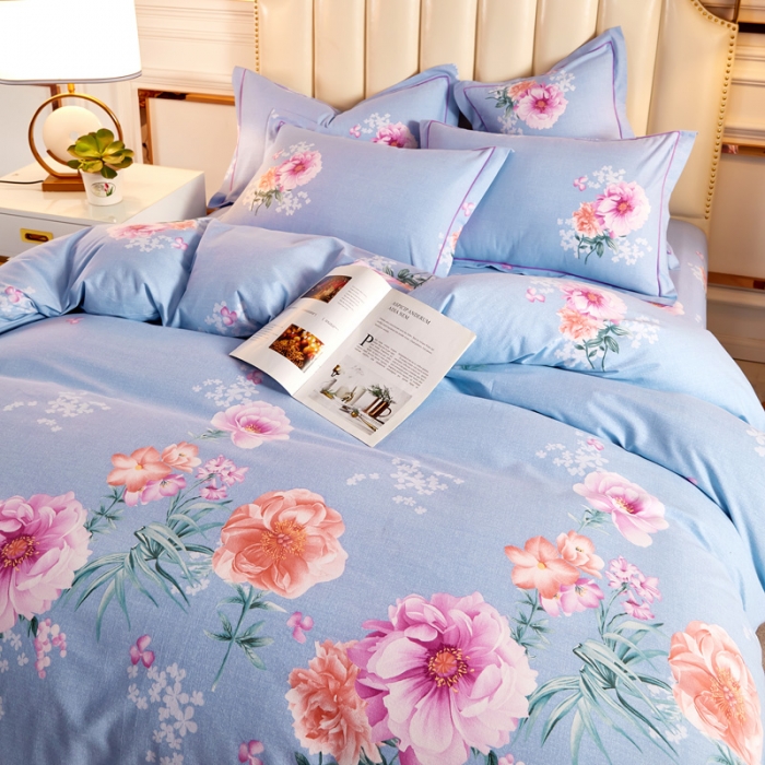 91家纺网 家纺一手货源 找家纺 雲归梦 2020新款多规格全棉加厚磨毛单被套 夜芙海棠-蓝