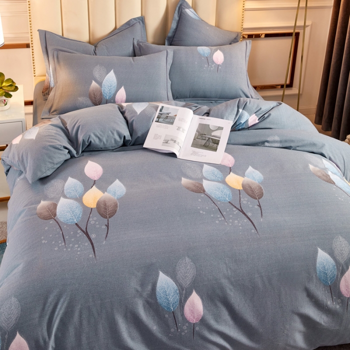 91家纺网 家纺一手货源 找家纺 雲归梦 2020新款多规格全棉加厚磨毛单被套 羽叶-灰