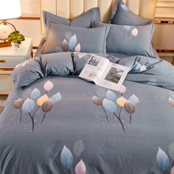 91家纺网 家纺一手货源 找家纺 雲归梦 2020新款多规格全棉加厚磨毛单被套 羽叶-灰