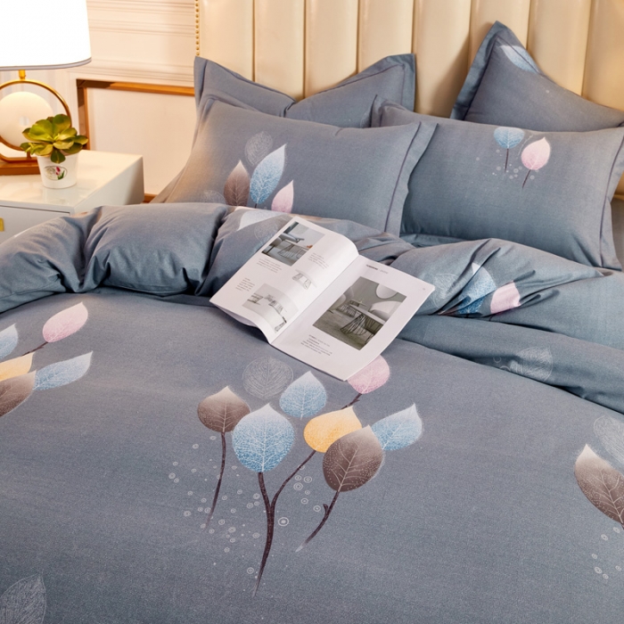 91家纺网 家纺一手货源 找家纺 雲归梦 2020新款多规格全棉加厚磨毛单被套 羽叶-灰