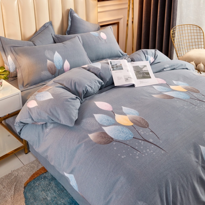 91家纺网 家纺一手货源 找家纺 雲归梦 2020新款多规格全棉加厚磨毛单被套 羽叶-灰