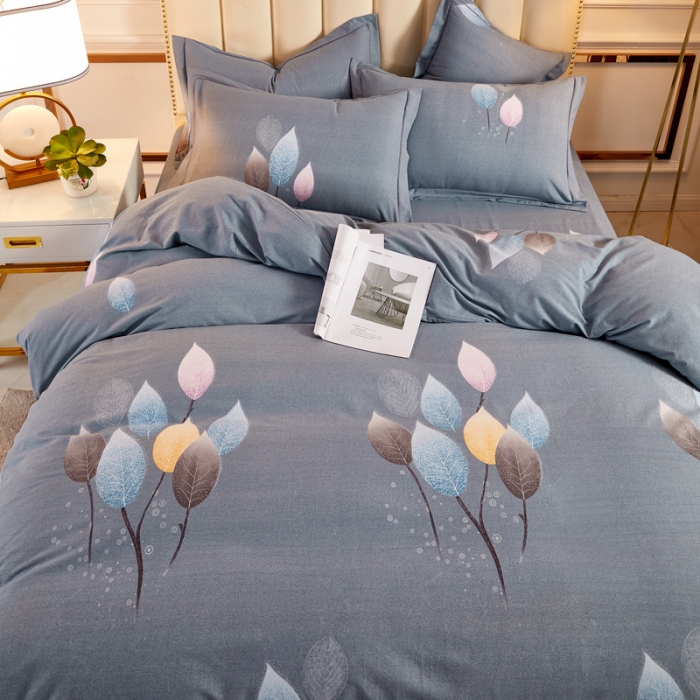 91家纺网 家纺一手货源 找家纺 雲归梦 2020新款多规格全棉加厚磨毛单被套 羽叶-灰