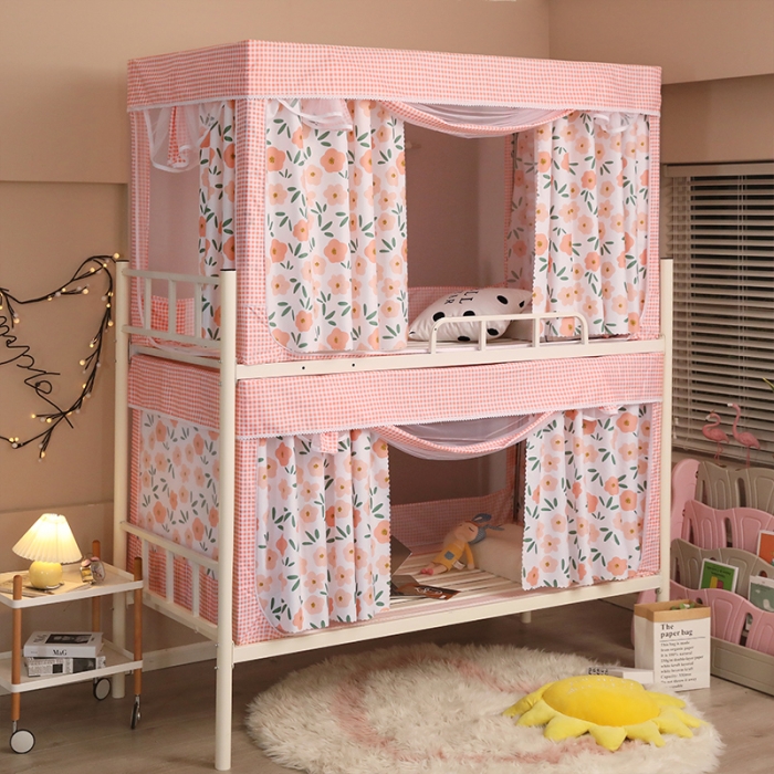 91家纺网 家纺一手货源 找家纺 新太阳 2022新款碎花学生床帘蚊帐 繁花似锦-粉玉