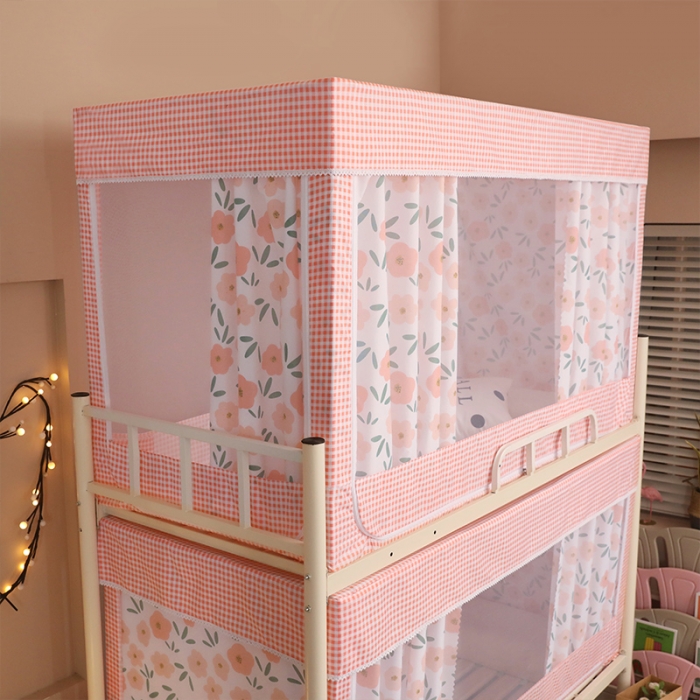 91家纺网 家纺一手货源 找家纺 新太阳 2022新款碎花学生床帘蚊帐 繁花似锦-粉玉