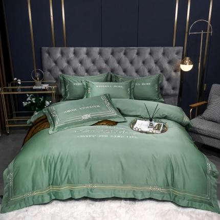 91家纺网 家纺一手货源 找家纺 （总）利欧 2025新款简欧刺绣冰丝水洗真丝四件套