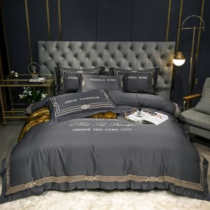 91家纺网 家纺一手货源 找家纺 （总）利欧 2025新款简欧刺绣冰丝水洗真丝四件套