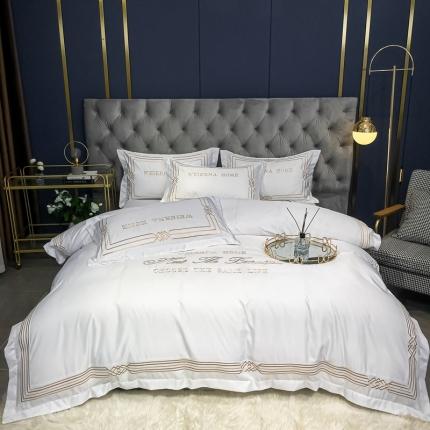 91家纺网 家纺一手货源 找家纺 （总）利欧 2025新款简欧刺绣冰丝水洗真丝四件套