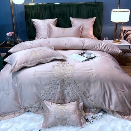 91家纺网 家纺一手货源 找家纺 宅家居60支贡缎真臻品丝B版纯棉刺绣卡瑞娜四件套实拍 卡瑞娜 -香槟金