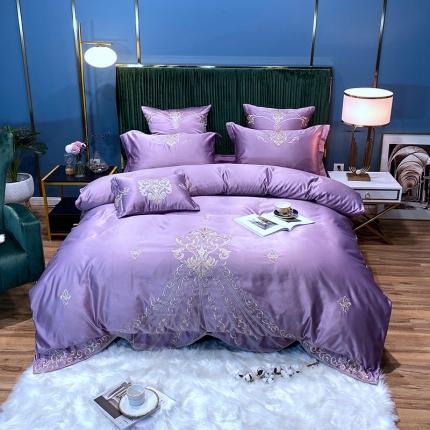 91家纺网 家纺一手货源 找家纺 宅家居60支贡缎真臻品丝B版纯棉刺绣卡瑞娜四件套实拍 卡瑞娜 -紫豆沙