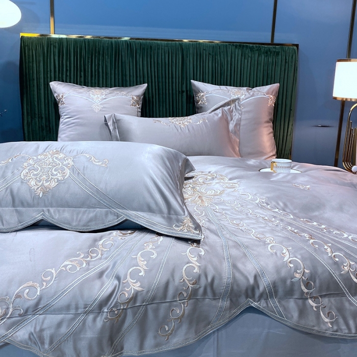 91家纺网 家纺一手货源 找家纺 宅家居60支贡缎真臻品丝B版纯棉刺绣卡瑞娜四件套实拍 卡瑞娜 -贵族灰