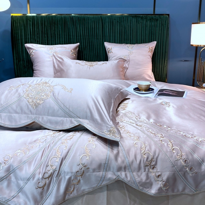 91家纺网 家纺一手货源 找家纺 宅家居60支贡缎真臻品丝B版纯棉刺绣卡瑞娜四件套实拍 卡瑞娜 -香槟金