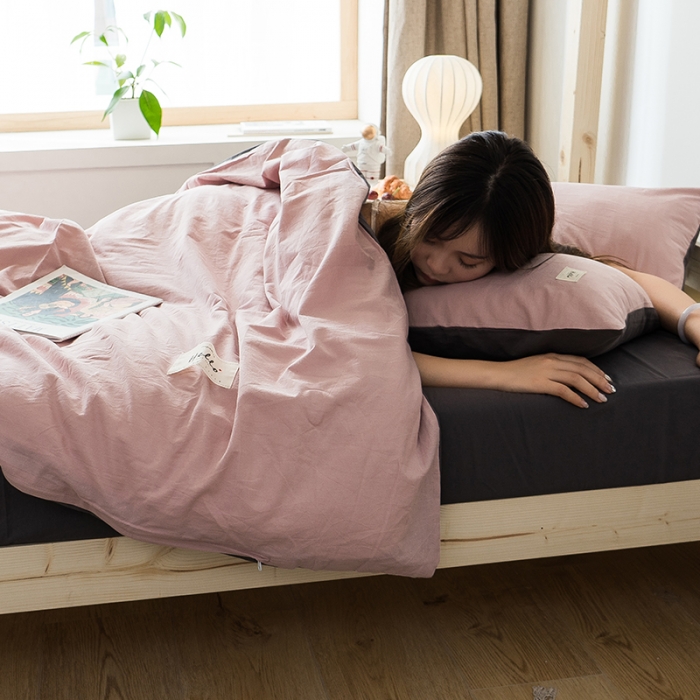 91家纺网 家纺一手货源 找家纺 蓝巢 2020新款全棉水洗棉学生季三件套 豆沙深灰