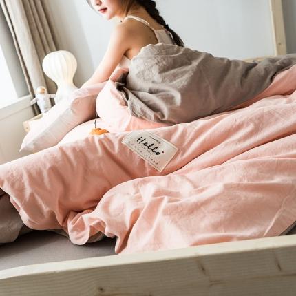 91家纺网 家纺一手货源 找家纺 蓝巢 2020新款全棉水洗棉学生季三件套 粉卡其