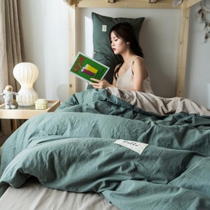 91家纺网 家纺一手货源 找家纺 蓝巢 2020新款全棉水洗棉学生季三件套 绿卡其