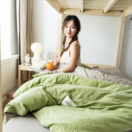 91家纺网 家纺一手货源 找家纺 蓝巢 2020新款全棉水洗棉学生季三件套 抹茶卡其