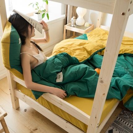 91家纺网 家纺一手货源 找家纺 蓝巢 2020新款全棉水洗棉学生季三件套 墨绿杏黄