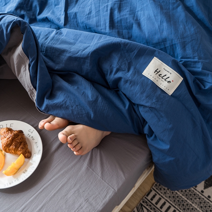 91家纺网 家纺一手货源 找家纺 蓝巢 2020新款全棉水洗棉学生季三件套 牛仔蓝浅灰