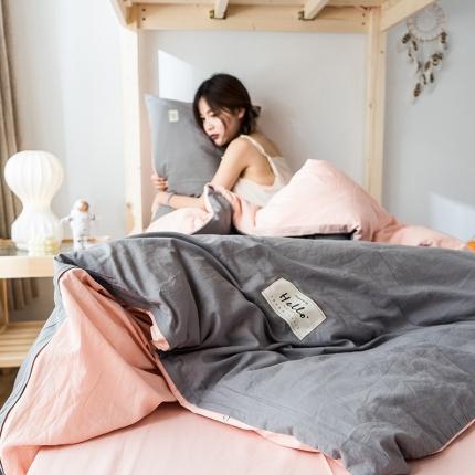 91家纺网 家纺一手货源 找家纺 蓝巢 2020新款全棉水洗棉学生季三件套 浅灰粉