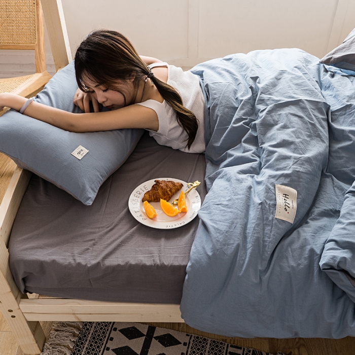 91家纺网 家纺一手货源 找家纺 蓝巢 2020新款全棉水洗棉学生季三件套 浅蓝灰