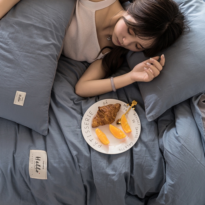 91家纺网 家纺一手货源 找家纺 蓝巢 2020新款全棉水洗棉学生季三件套 浅蓝灰