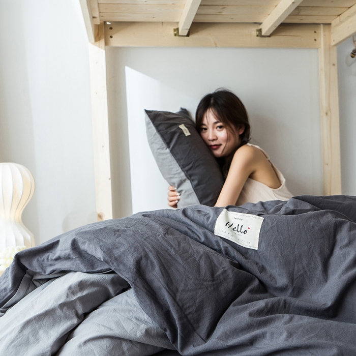 91家纺网 家纺一手货源 找家纺 蓝巢 2020新款全棉水洗棉学生季三件套 深灰浅灰