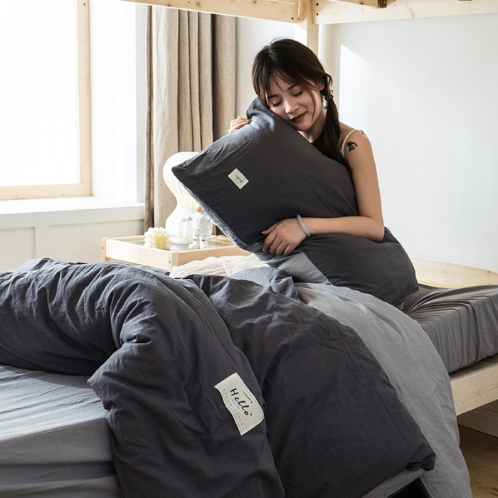 91家纺网 家纺一手货源 找家纺 蓝巢 2020新款全棉水洗棉学生季三件套 深灰浅灰