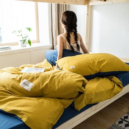 91家纺网 家纺一手货源 找家纺 蓝巢 2020新款全棉水洗棉学生季三件套 杏黄牛仔蓝