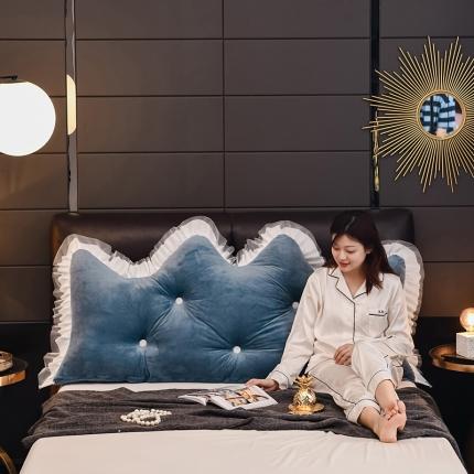 91家纺网 家纺一手货源 找家纺 一兰 2020新款ins网红水晶绒床头靠垫 纤纤深蓝