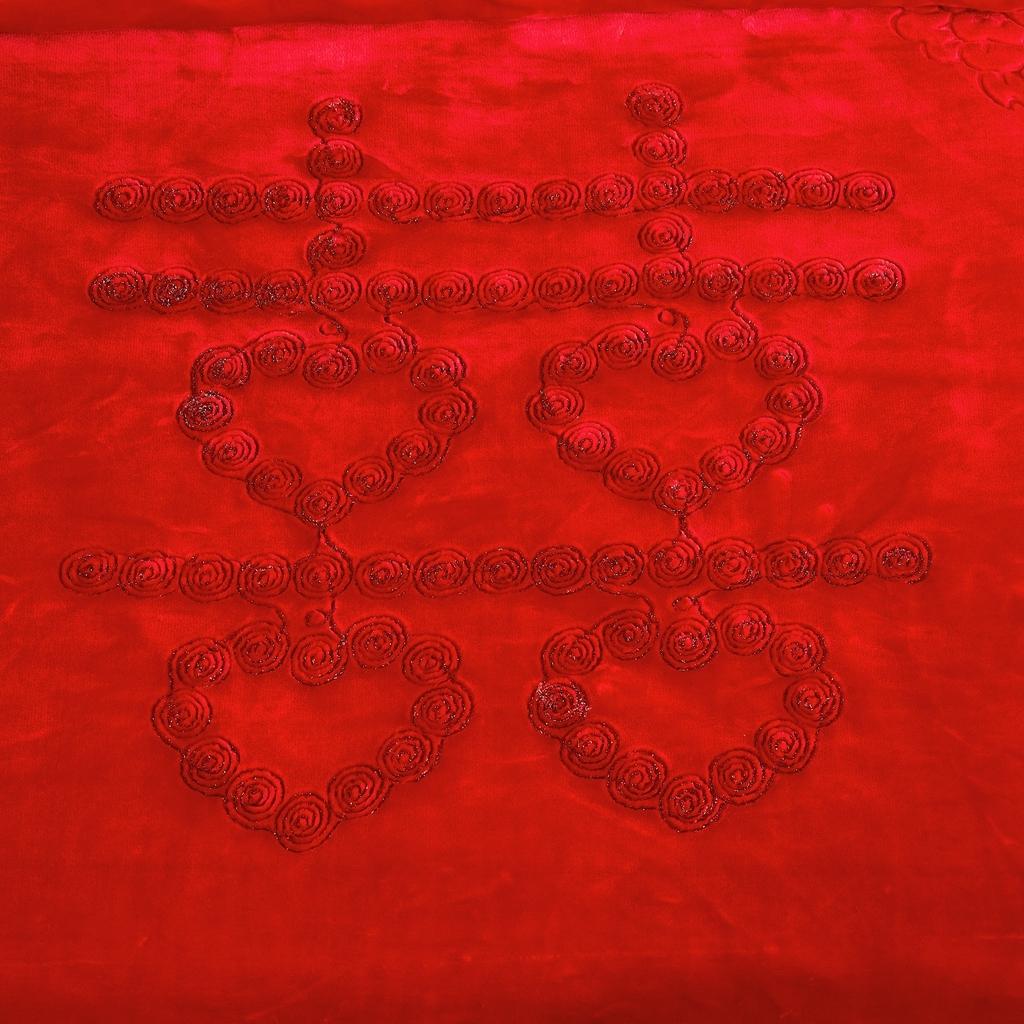 91家纺网 家纺一手货源 找家纺 新款婚庆绣花毯618工艺毯大红-双喜/9斤