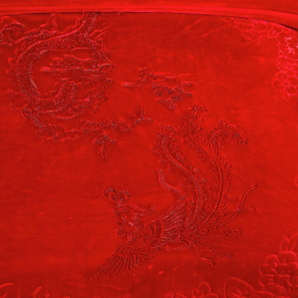 91家纺网 家纺一手货源 找家纺 新款婚庆绣花毯619工艺毯大红-龙凤/9斤