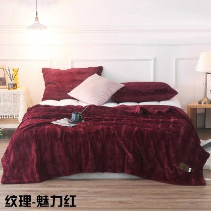 91家纺网 家纺一手货源 找家纺 卡奥纯色刷花貂皮毯子银狐绒毛毯加厚仿皮草休闲盖毯纹理魅力红