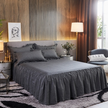 91家纺网 家纺一手货源 找家纺 （总）十个点家纺 2020新款全棉色织水洗棉单层床裙三件套