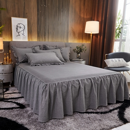 91家纺网 家纺一手货源 找家纺 （总）十个点家纺 2020新款全棉色织水洗棉单层床裙三件套