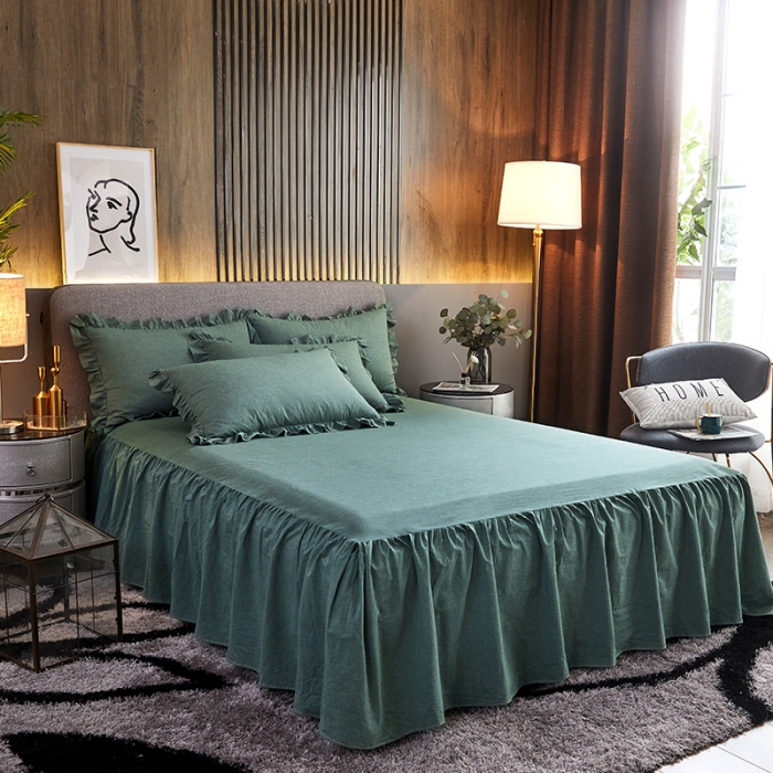 91家纺网 家纺一手货源 找家纺 （总）十个点家纺 2020新款全棉色织水洗棉单层床裙三件套