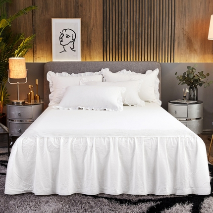 十个点家纺 2020新款单层床裙三件套 珠光白