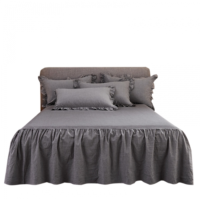 91家纺网 家纺一手货源 找家纺 十个点家纺 2020新款单层床裙三件套 银灰