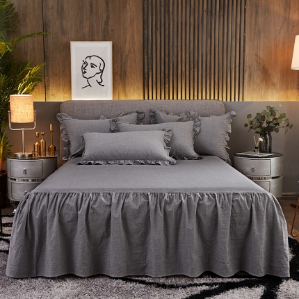 十个点家纺 2020新款单层床裙三件套 银灰