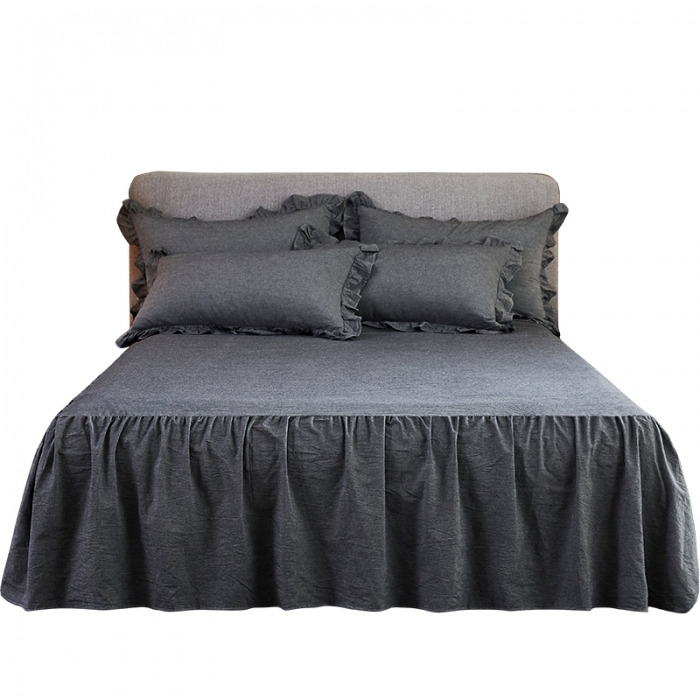 91家纺网 家纺一手货源 找家纺 十个点家纺 2020新款单层床裙三件套 深灰