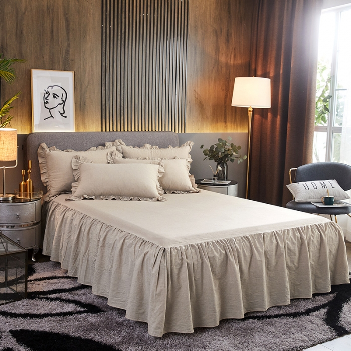 91家纺网 家纺一手货源 找家纺 十个点家纺 2020新款单层床裙三件套 卡其